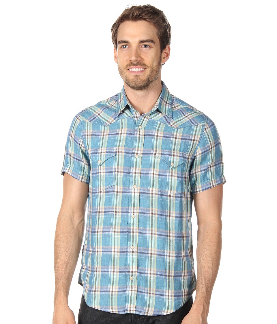 Lucky Brand San Mateo Linen Shirt Mens Short Sleeve Button Up (Blue)