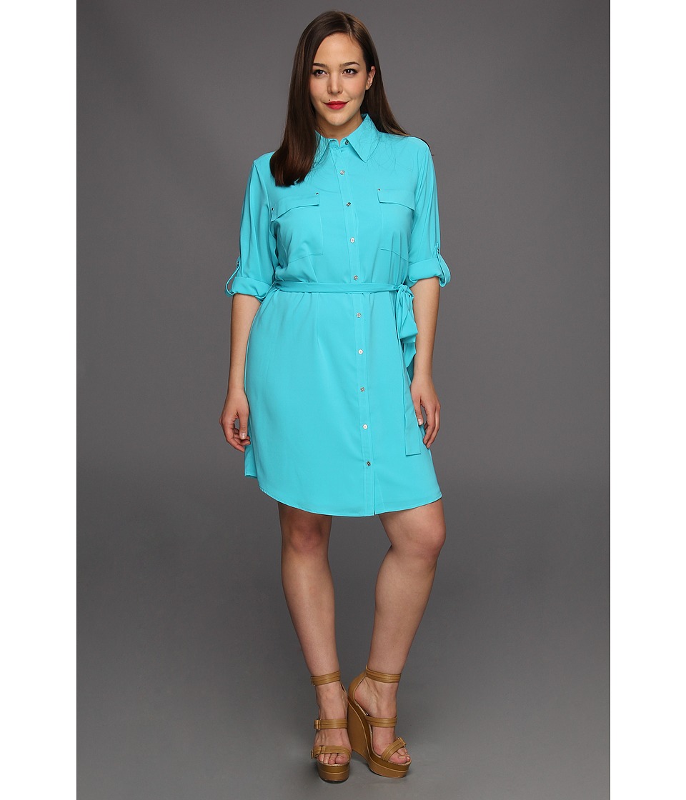 Calvin Klein Plus Size Shirt Dress Womens Dress (Blue)