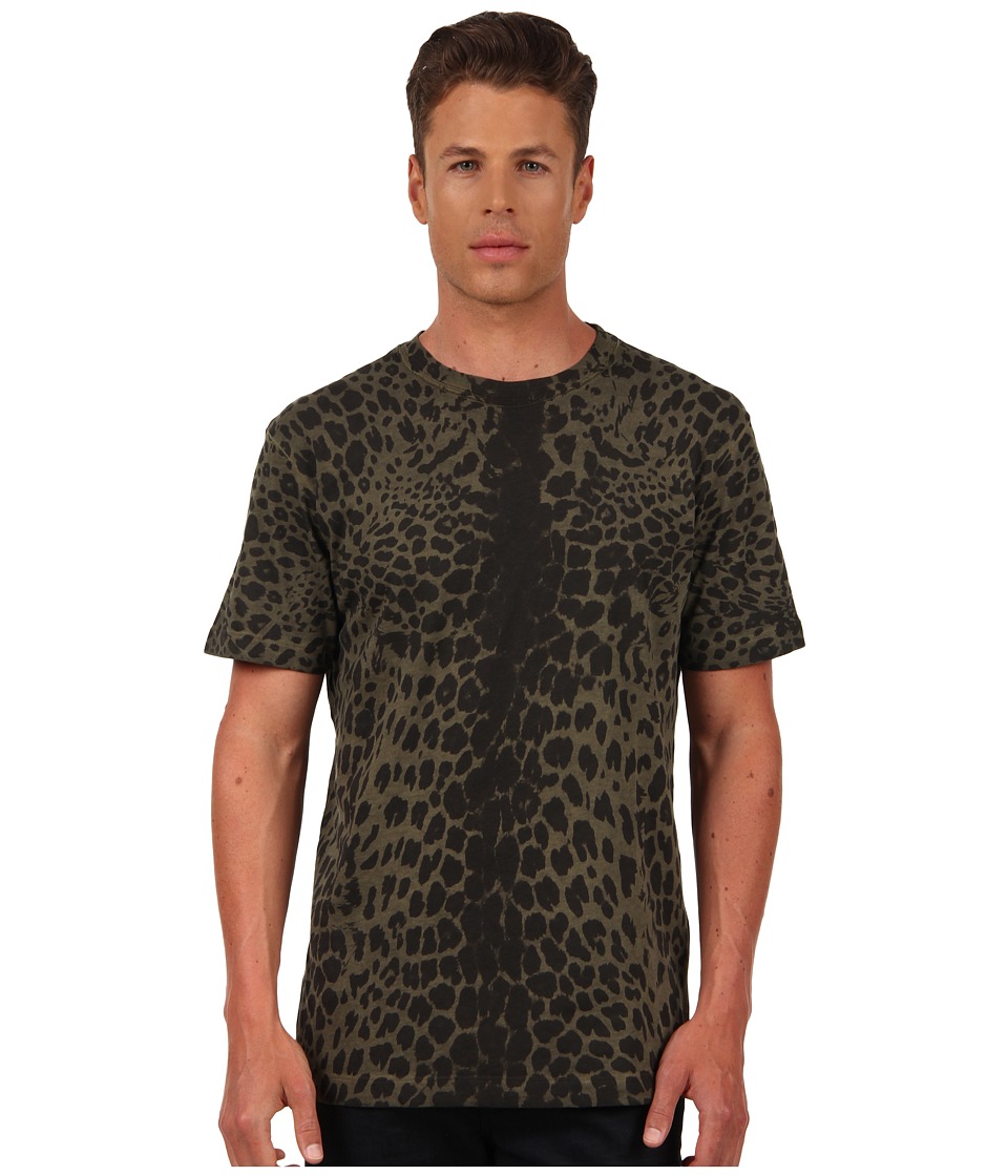 Pierre Balmain Leopard Print Round Neck Short Sleeve Tee Mens T Shirt (Green)