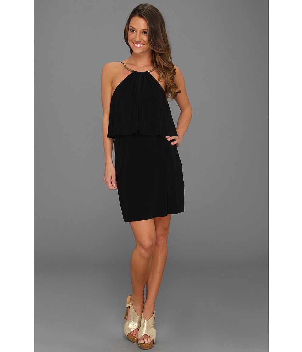 Tbags Los Angeles High Neck Mini Dress with Ruffle Flap Detail Womens Dress (Black)