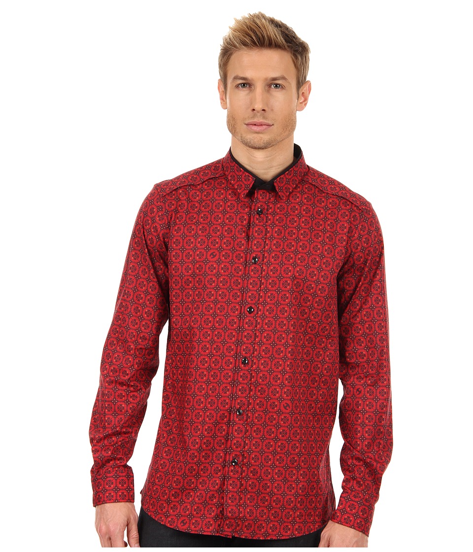 Just Cavalli Little Honor Print Shirt Mens Long Sleeve Button Up (Red)
