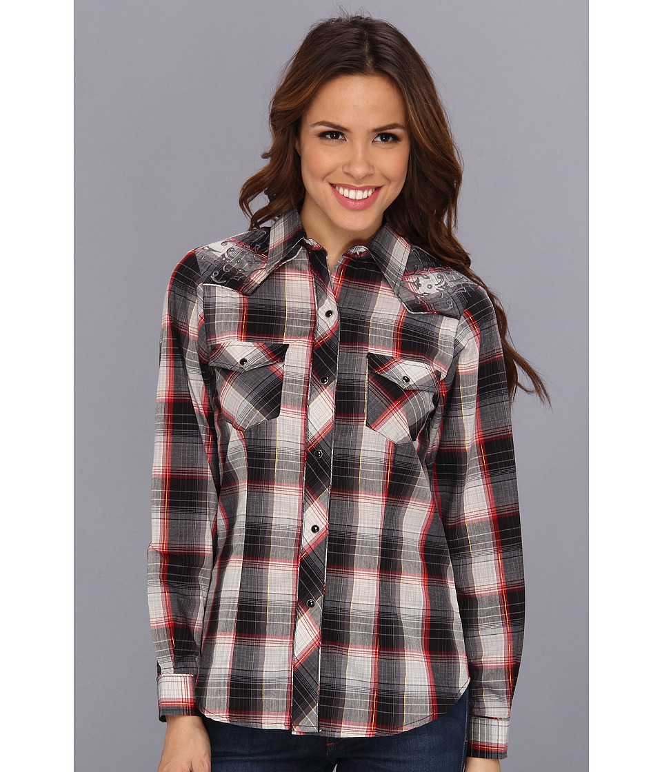 Roper 8869 Red Plaid w/ Gold Lurex Womens Long Sleeve Button Up (Red)