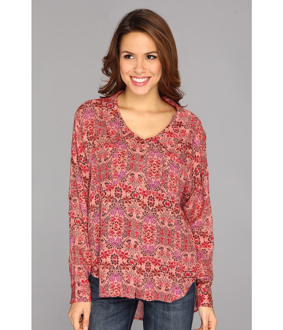 Roper Floral Printed Challis Boxy Blouse Womens Blouse (Red)