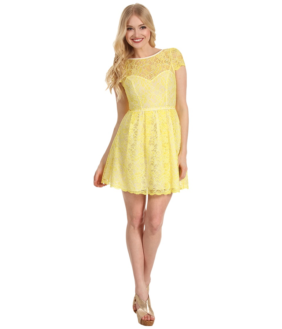 ABS Allen Schwartz Cap Sleeve Lace Dress Womens Dress (Yellow)