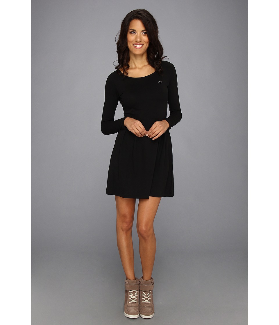Lacoste LVE L/S Solid Scoopneck Dress Womens Dress (Black)