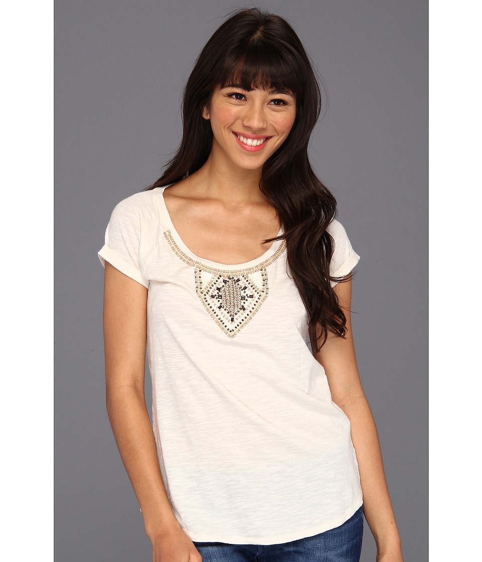 Lucky Brand Avani Tropical Beaded S/S Tee Womens T Shirt (White)