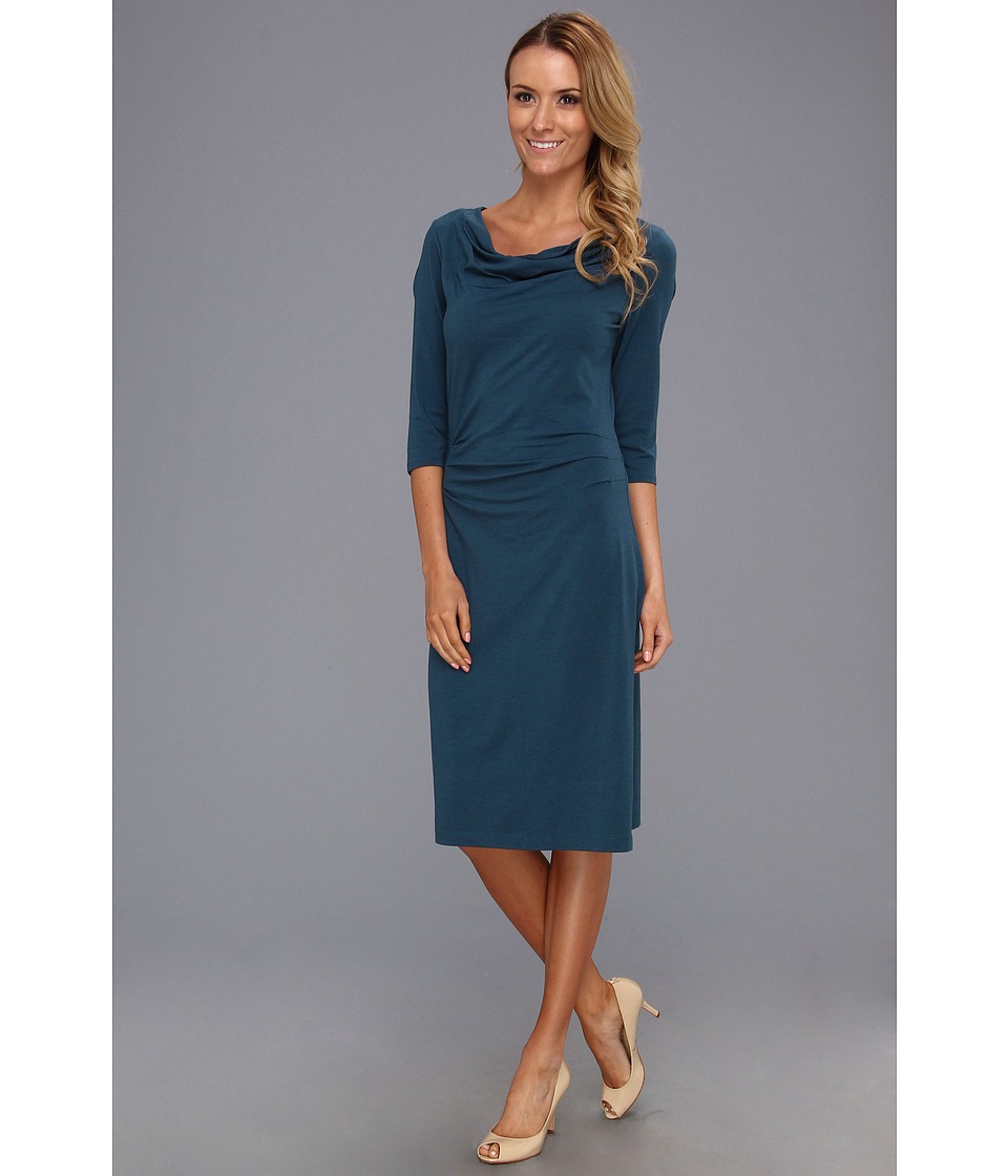 Pendleton Three Quarter Sleeve Drape Neck Dress Womens Dress (Blue)