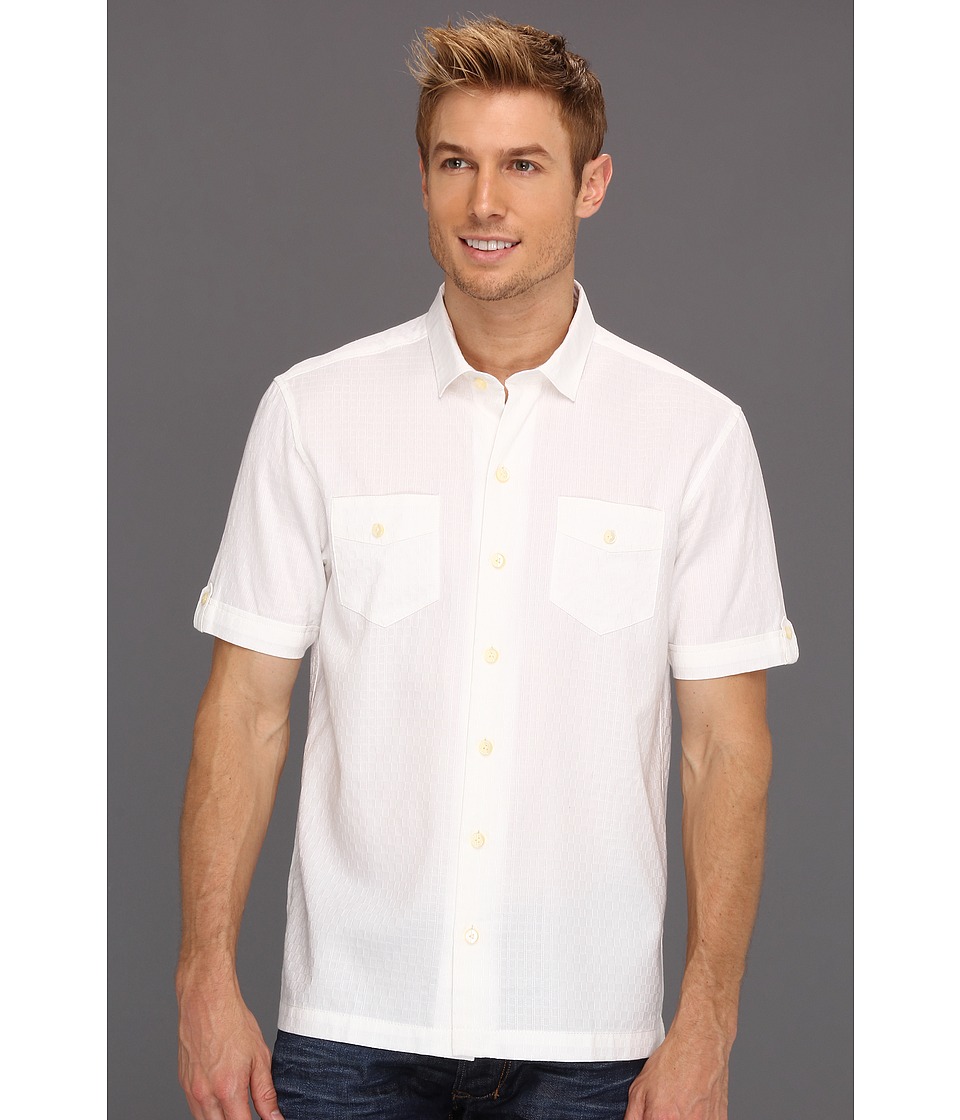 Tommy Bahama Island Modern Fit Soundwave Camp Shirt Mens Short Sleeve Button Up (White)