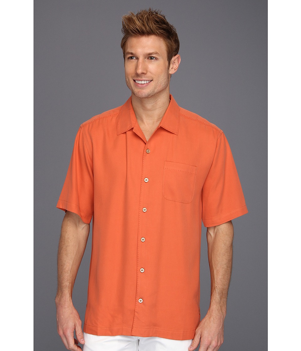 Tommy Bahama Catalina Twill Camp Shirt Mens Short Sleeve Button Up (Orange)