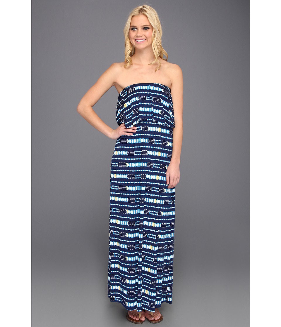 Tbags Los Angeles Layered Ruffle Tube Long Dress w/ Cut Out Back Womens Dress (Blue)