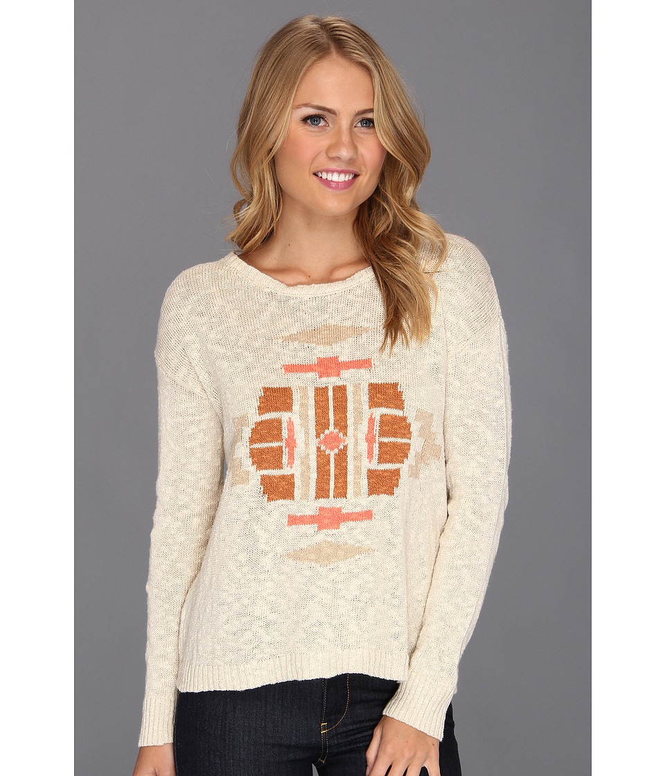 Lucky Brand Intarsia Sweater Button Back Womens Sweater (White)