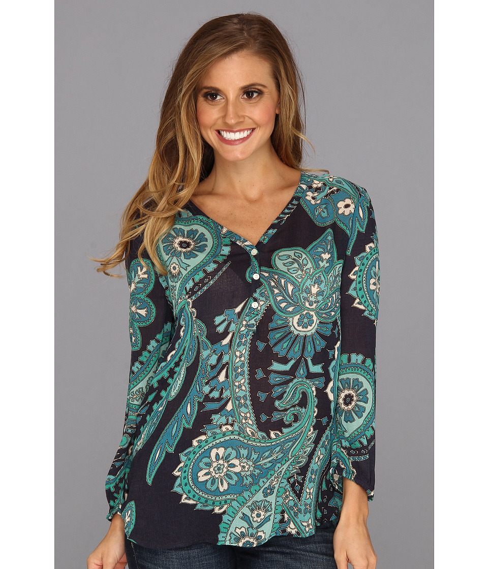 Lucky Brand Kashmere Paisley Peasant Top Womens Blouse (Blue)