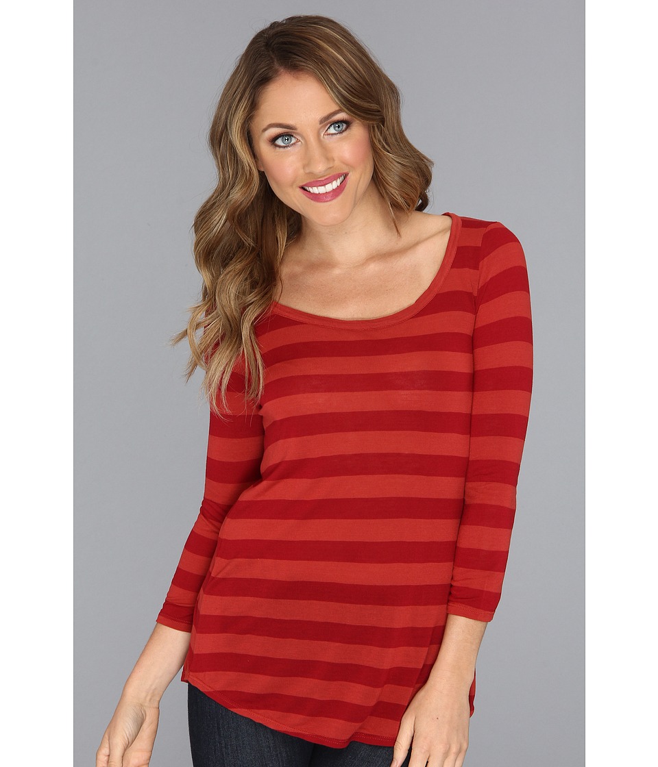 Lucky Brand Avery Stripe Placket Top Womens Clothing (Red)