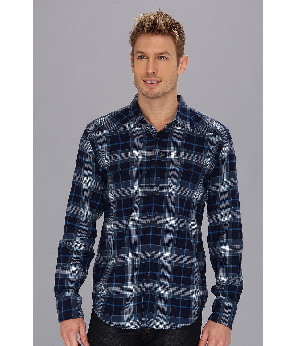 Lucky Brand Clendenning Crinkle Western Mens Long Sleeve Button Up (Blue)