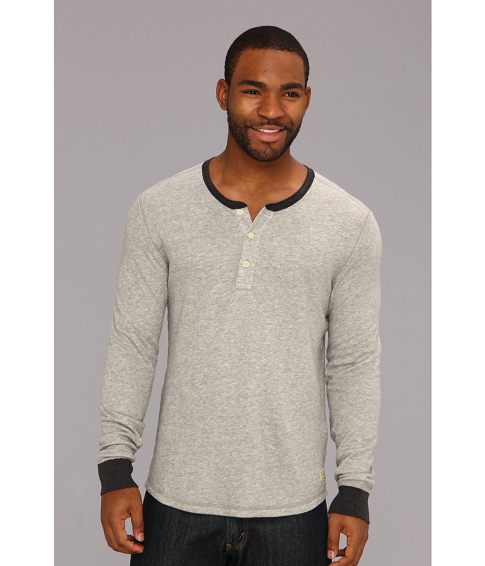 Lucky Brand Double Fabric Contrast Henley Mens Long Sleeve Pullover (White)