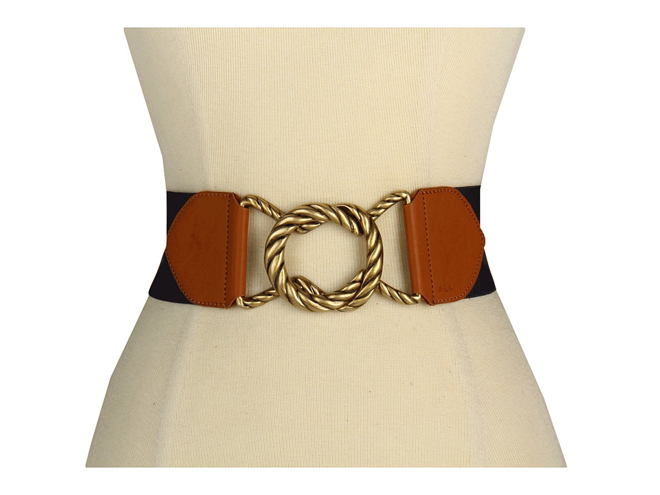 LAUREN by Ralph Lauren Stretch Belt with Rope Textured Interlock Buckle Womens Belts (Blue)