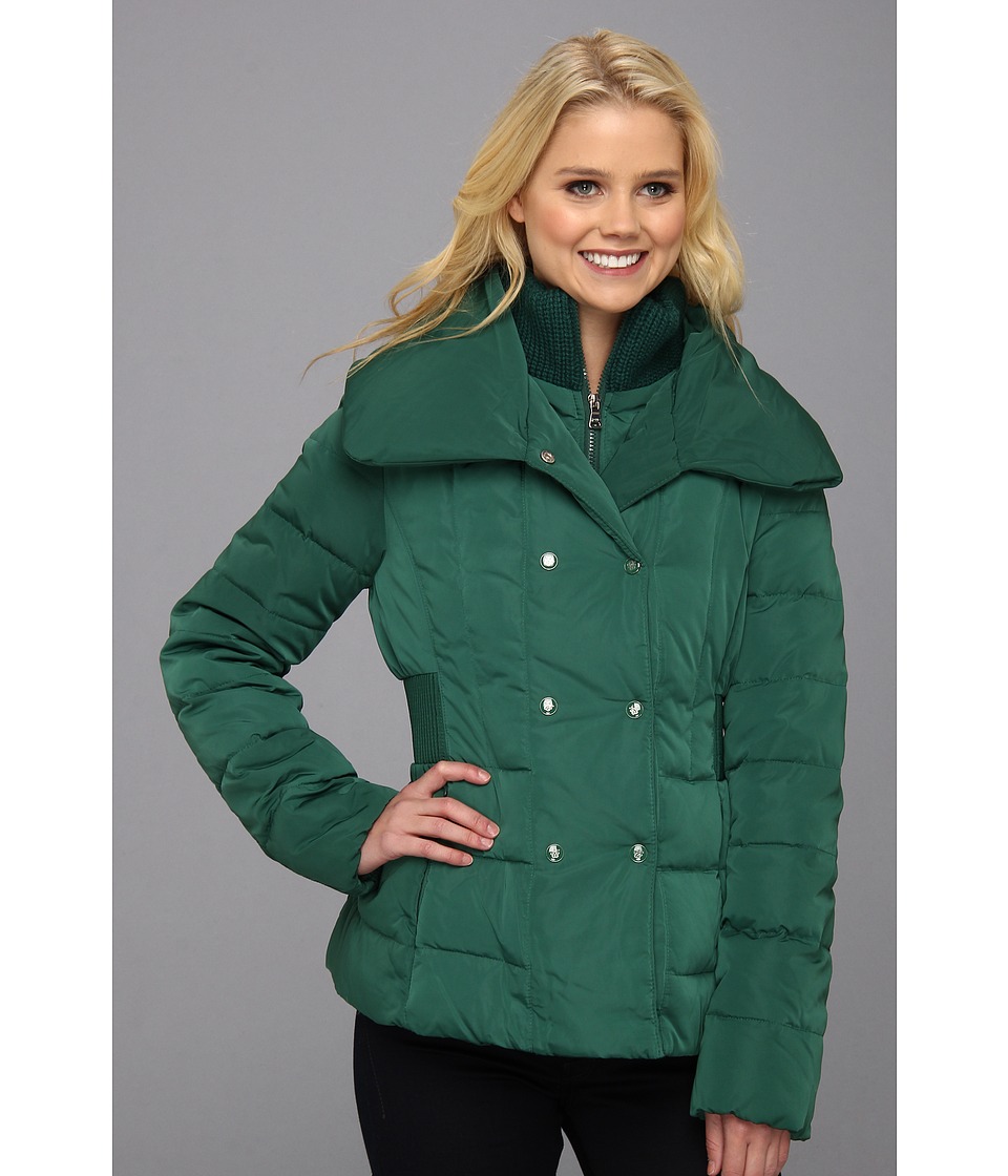 Jessica Simpson Double Breasted Puff Collar Coat Womens Coat (Green)