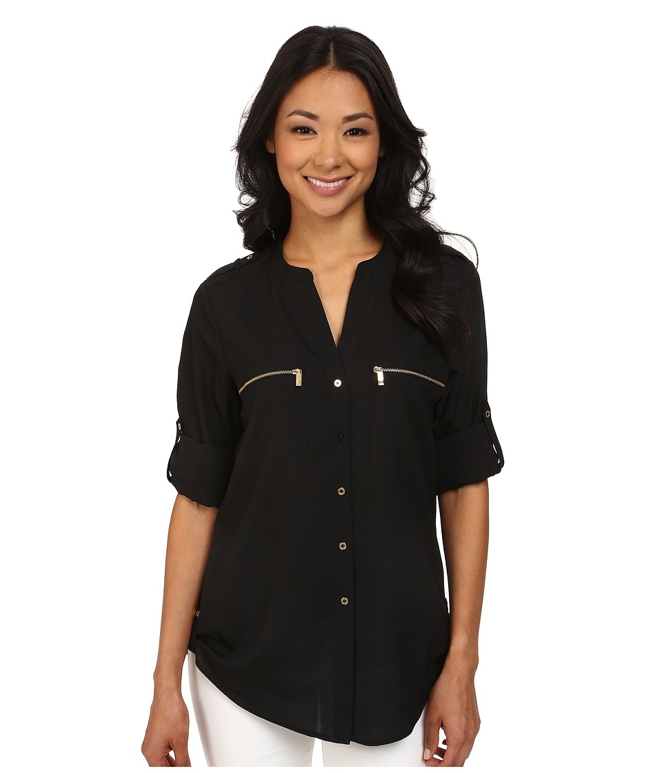 UPC 887345168172 product image for Calvin Klein Zipper Roll Poly CDC Sleeve (Black) Women's Blouse | upcitemdb.com