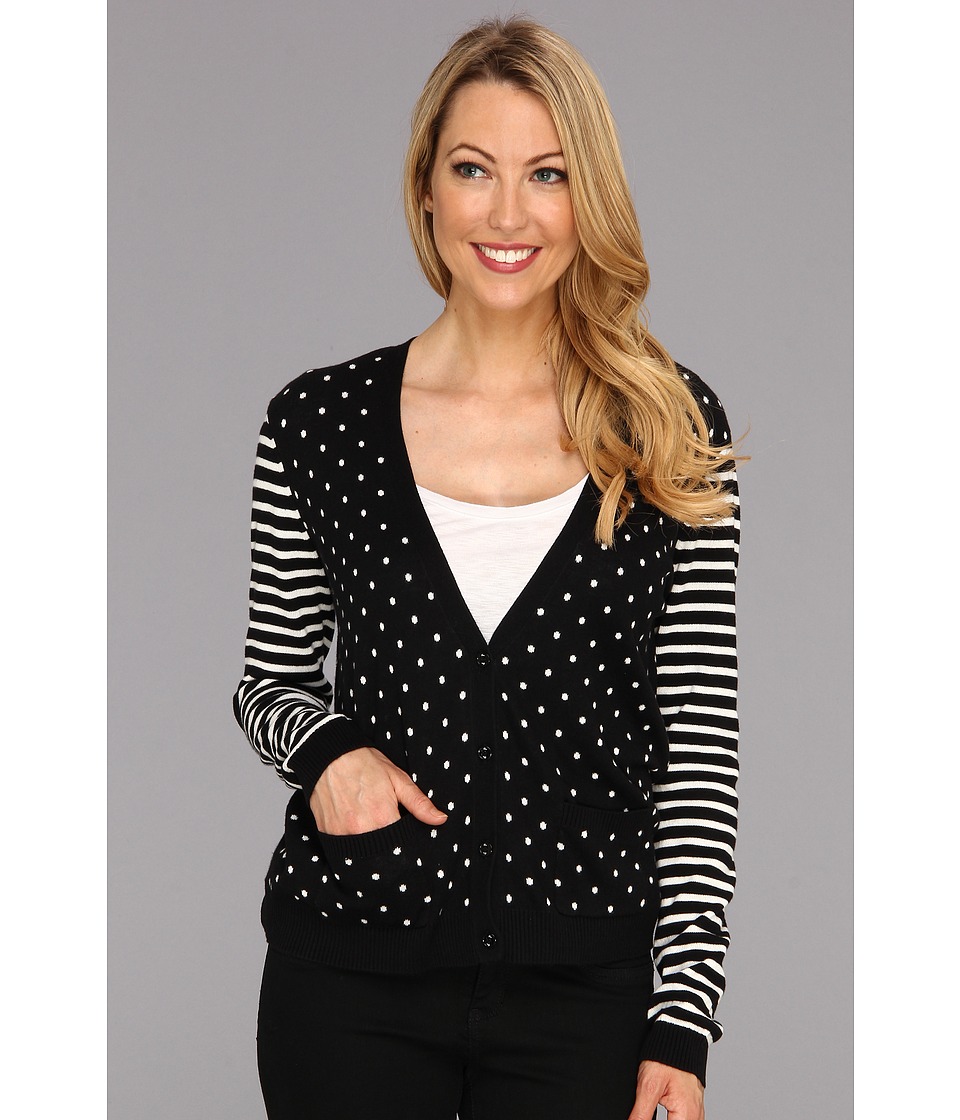 TWO by Vince Camuto Dot Stripe Cardigan Womens Sweater (Black)