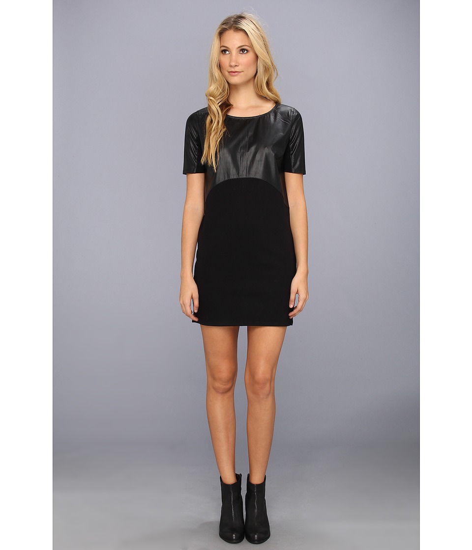 C&C California Elbow Sleeve Ponte/Faux Leather Dress Womens Dress (Black)