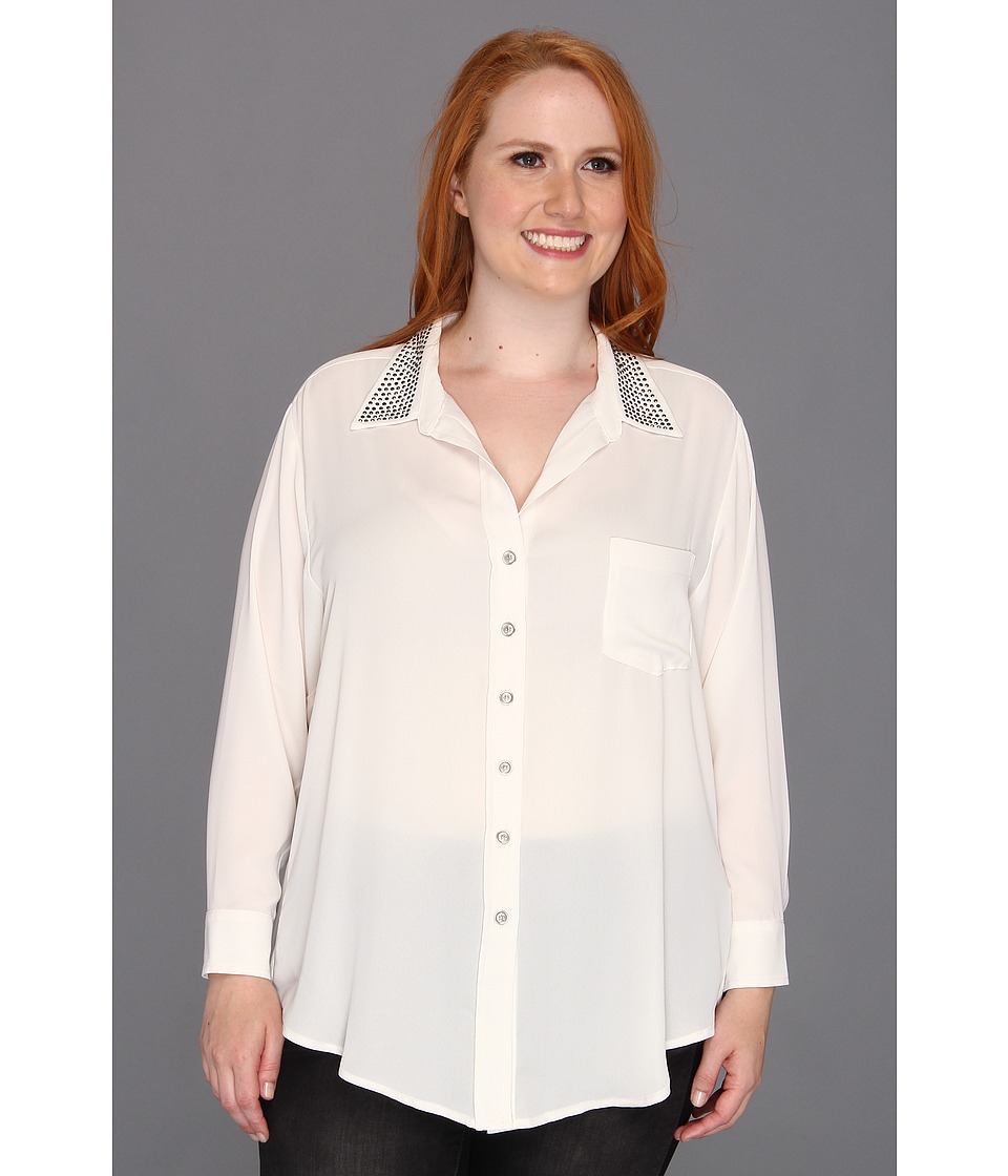 Karen Kane Plus Size Studded Silverlake Shirt Womens Blouse (Beige)