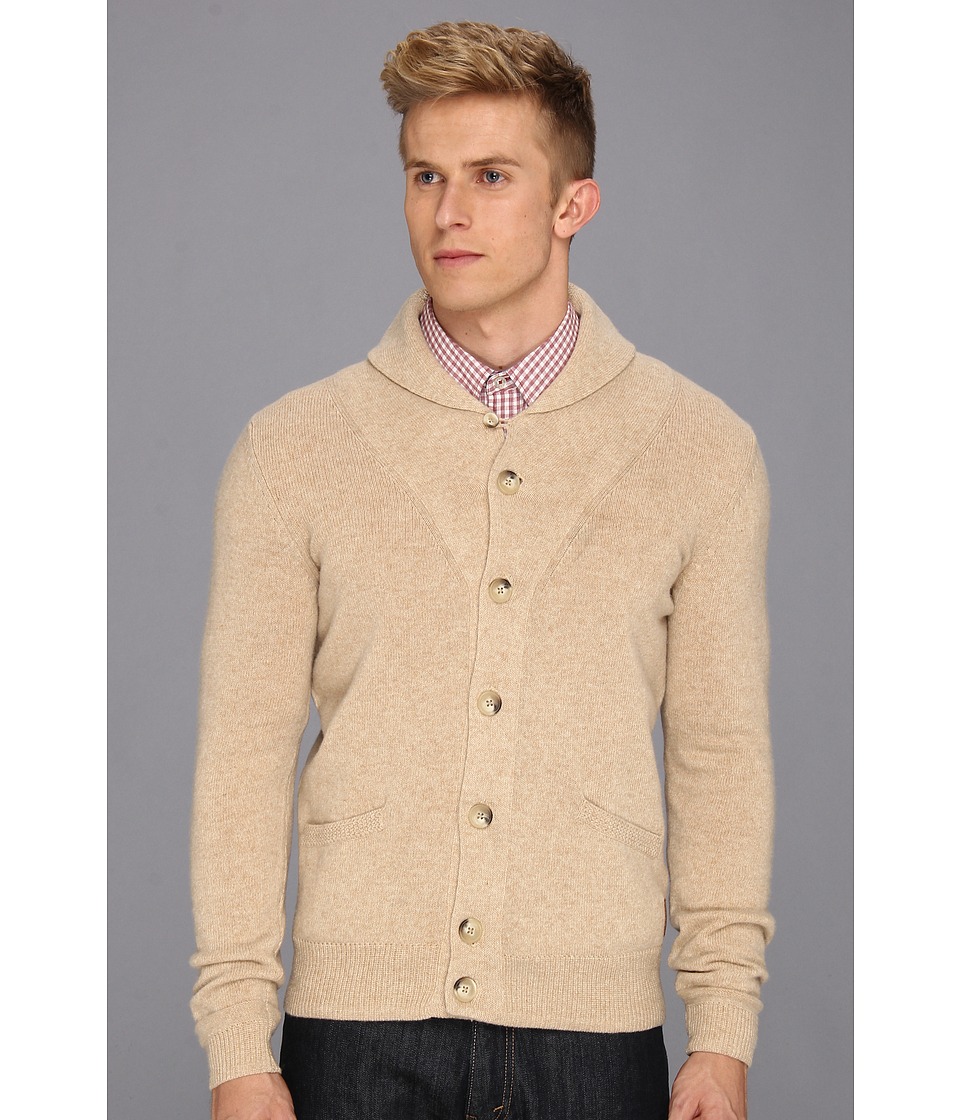 Ben Sherman High Shawl Collar Cardigan Mens Sweater (Beige)
