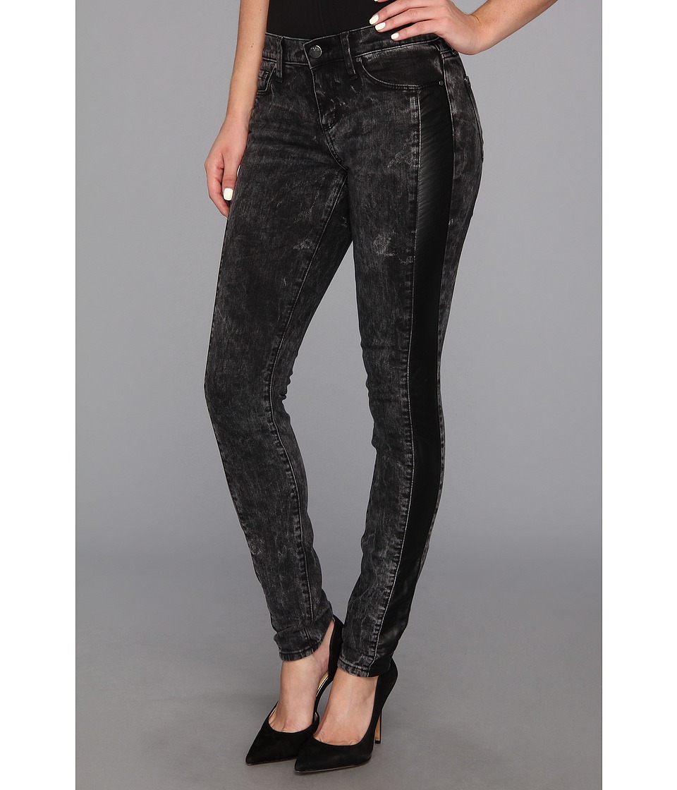 DKNY Jeans Ave B Ultra Skinny With Faux Leather Trim in Ash To Ash W Womens Jeans (Black)