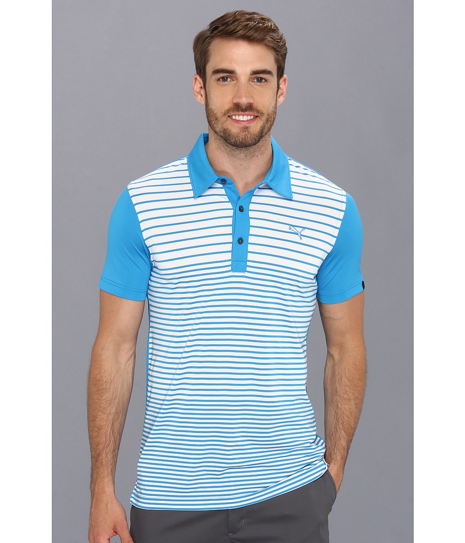 PUMA Golf Yarn Dye Stripe Polo Mens Short Sleeve Pullover (Blue)