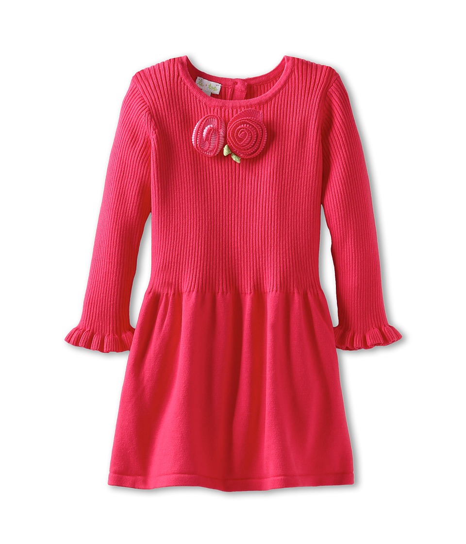 le top Girls Rose Garden Sweater Knit Drop Waist Dress Girls Dress (Pink)