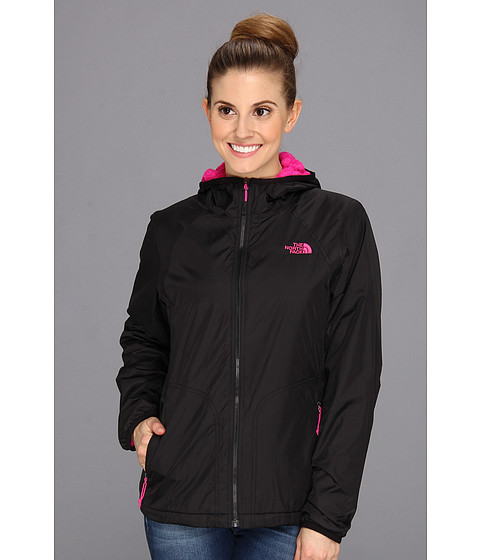 black and pink north face coat