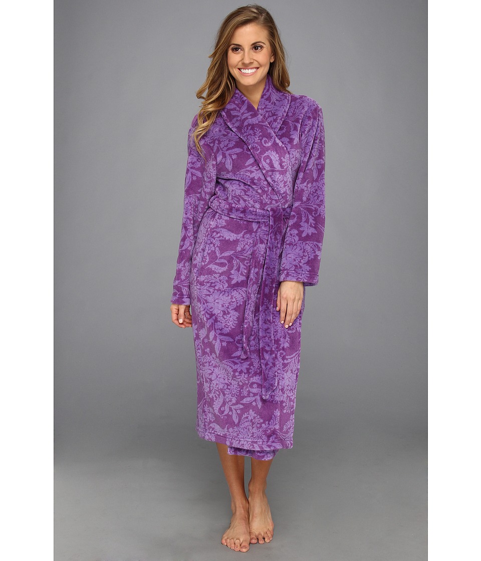 Karen Neuburger Printed Plush L/S Tie Robe Womens Robe (Purple)