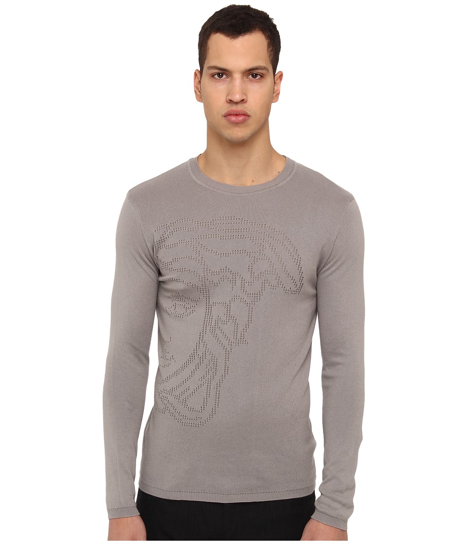 Versace Collection Long Sleeve Knit with Perforated Medusa Mens Sweater (Taupe)