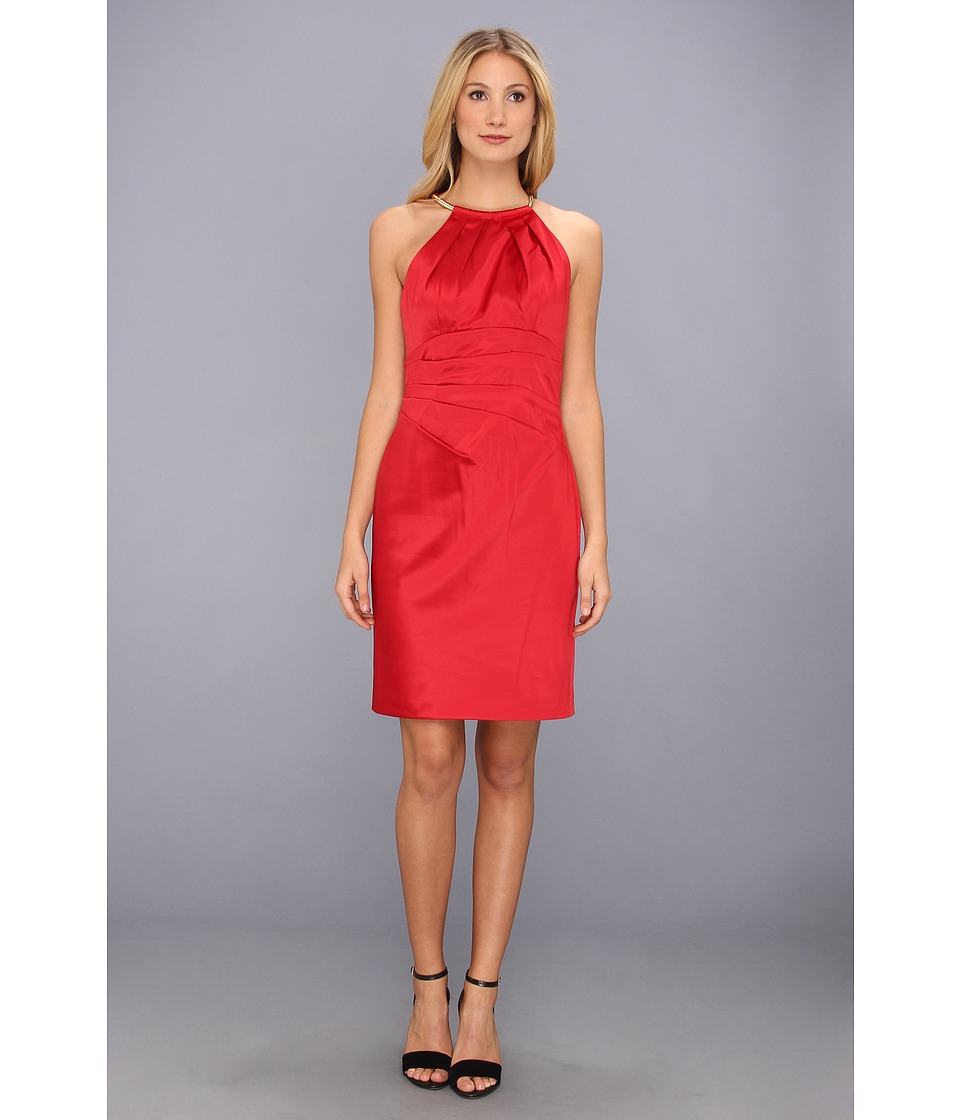 Eliza J Halter Satin Dress With Necklace Detail Womens Dress (Red)