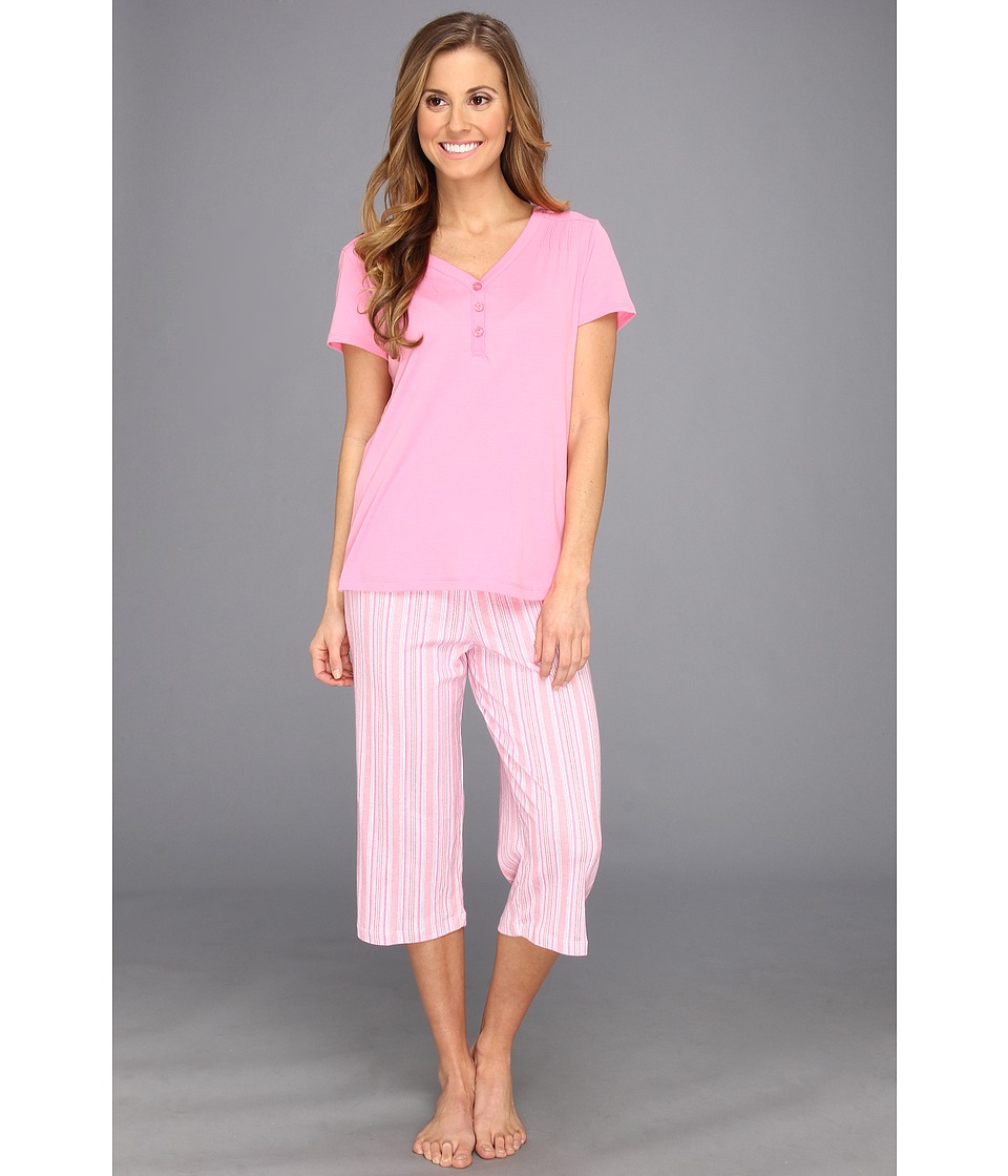 Karen Neuburger KN Encore Petite S/S Combo Henley Crop PJ Womens Pajama Sets (Pink)
