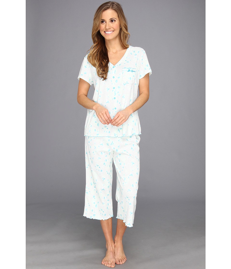 Karen Neuburger KN Encore Petite S/S Cardigan Crop PJ Womens Pajama Sets (Blue)