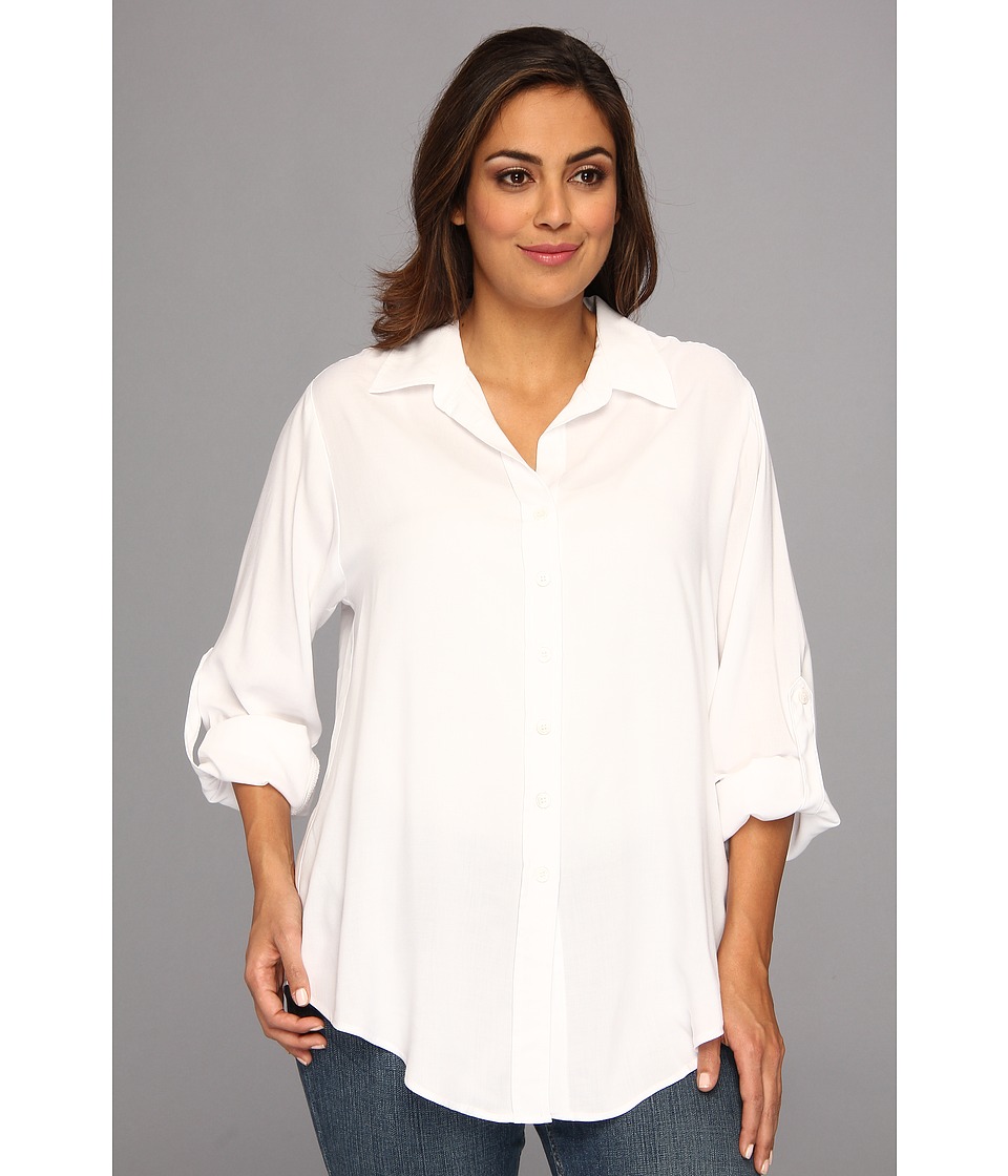 Karen Kane Plus Size Roll Up Sleeve Shirt Womens Blouse (White)