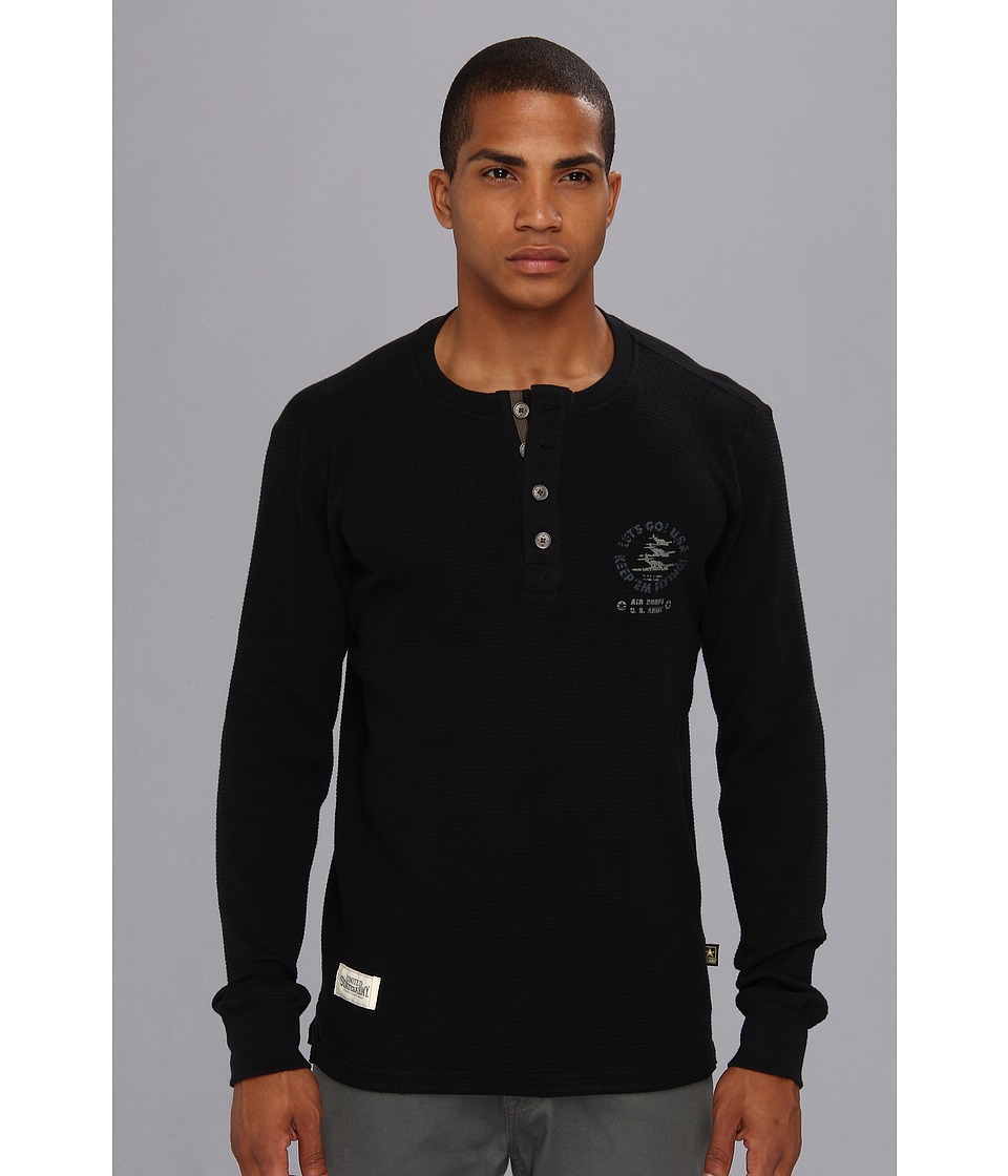 Authentic Apparel U.S. Army U.S.A. Henley Mens Long Sleeve Pullover (Black)