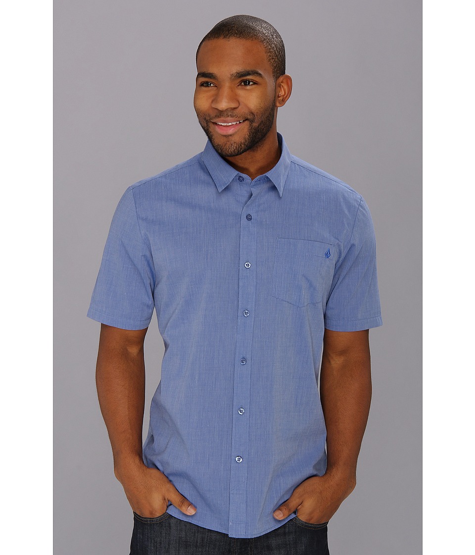 Volcom Weirdoh Solid S/S Shirt Mens Short Sleeve Button Up (Blue)