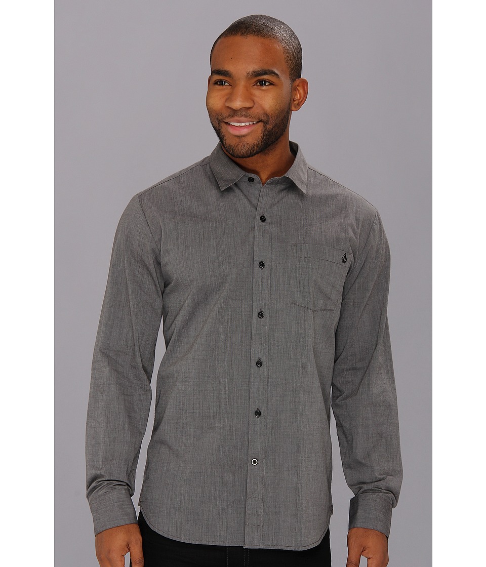 Volcom Weirdoh Solid L/S Shirt Mens Long Sleeve Button Up (Black)