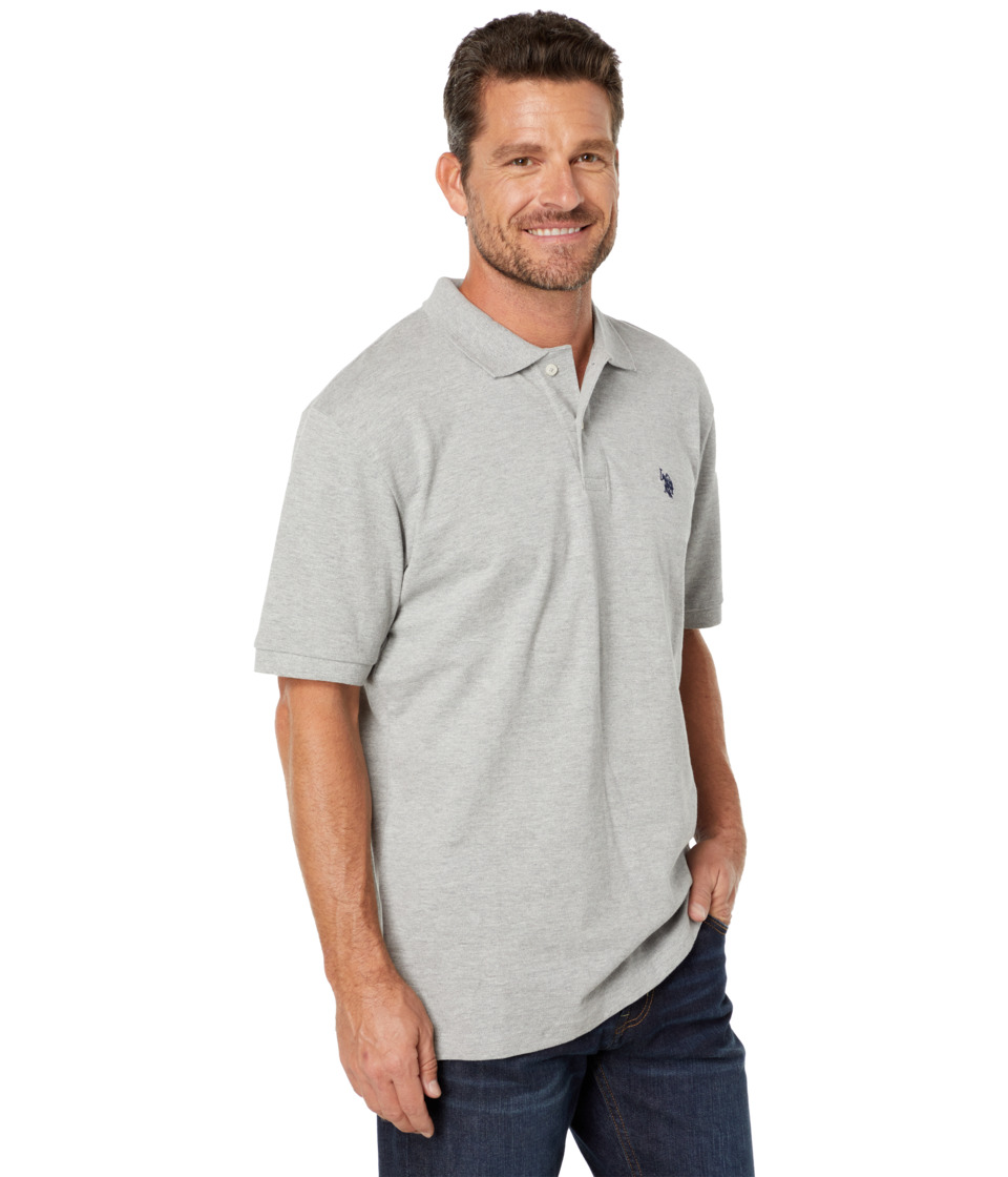 U.S. Polo Assn Solid Polo with Small Pony Mens Short Sleeve Knit (Gray)