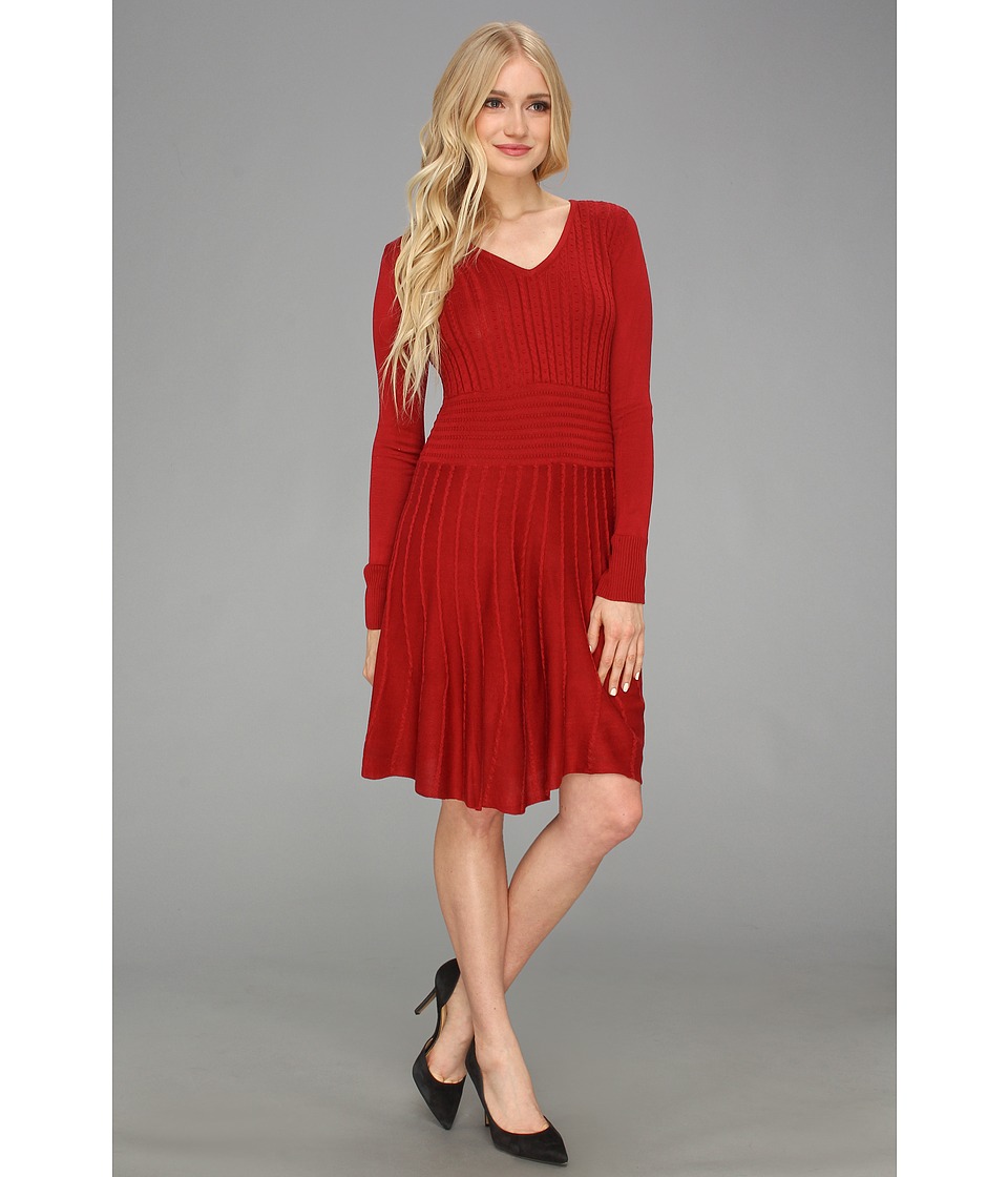 Vince Camuto Fit Flare Sweater Dress Womens Dress (Red)
