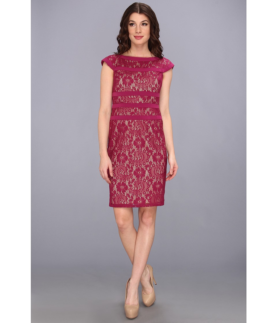 Adrianna Papell Lace Sheath Dress Womens Dress (Pink)
