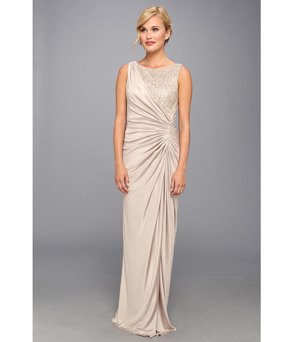 Adrianna Papell Lace Jersey Gown Champagne Dress Adrianna Papell Lace Jersey Gown Champagne Dress