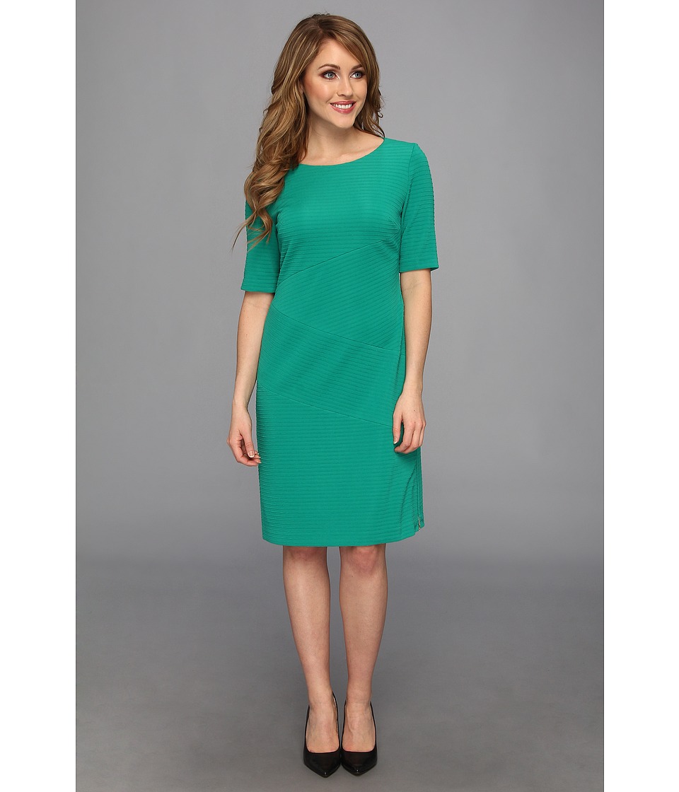 Anne Klein Banded Knit Zipper Dress Womens Dress (Green)