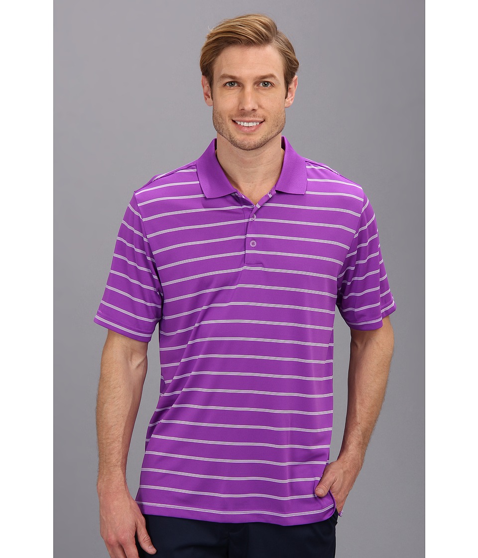 adidas Golf Puremotion 2 Color Stripe Jersey Polo 14 Mens Short Sleeve Knit (Purple)