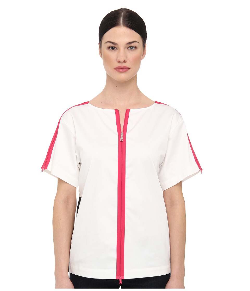 LOVE Moschino Short Sleeve Shirt With Pink Zip and Black Trim Womens T Shirt (White)