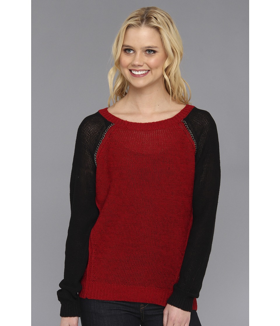 DKNY Jeans Chain Embellished Sweatshirt Pullover Womens Sweatshirt (Red)