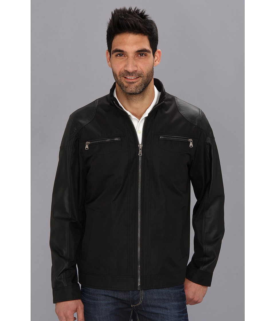 Calvin Klein Dobby Moto Jacket w/ PU Trim Mens Coat (Black)