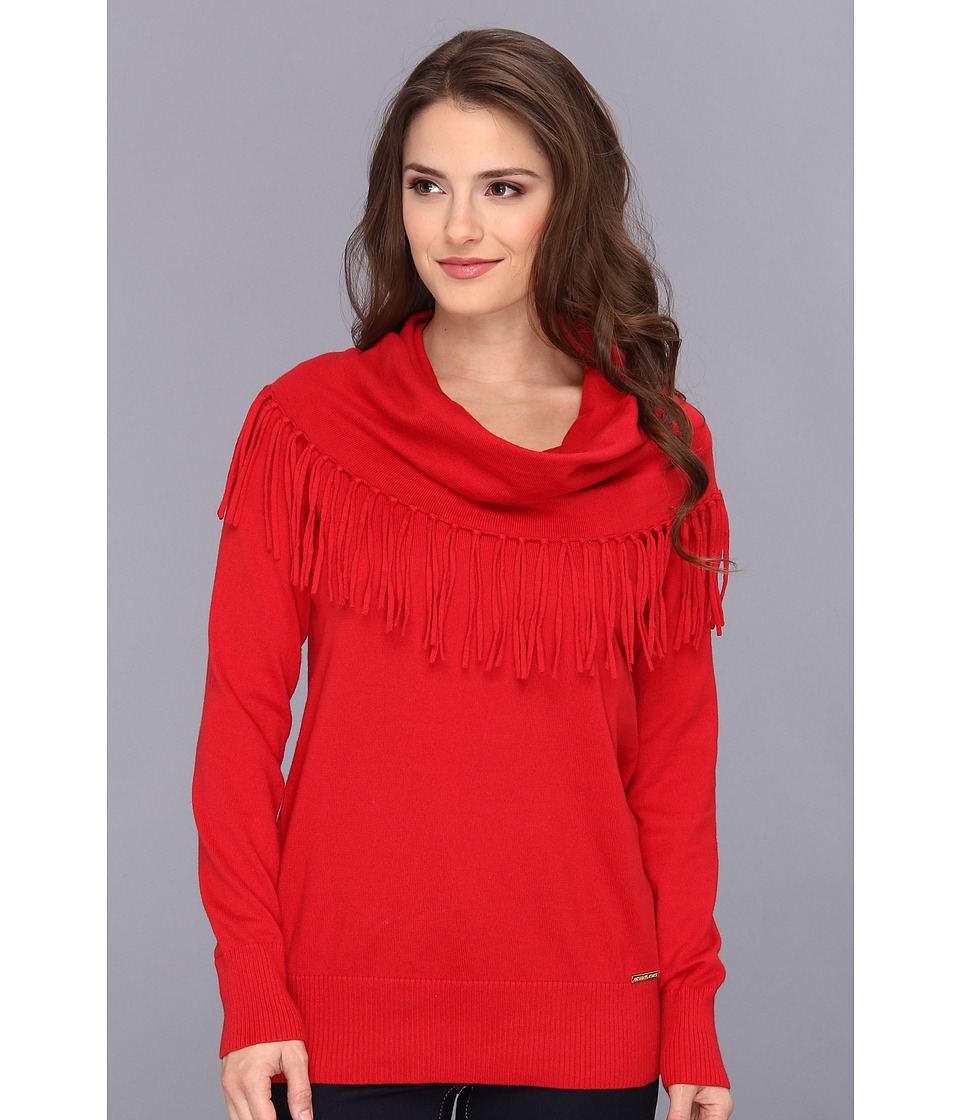 MICHAEL Michael Kors Petite Fringe Cowl Neck Sweater Womens Sweater (Red)
