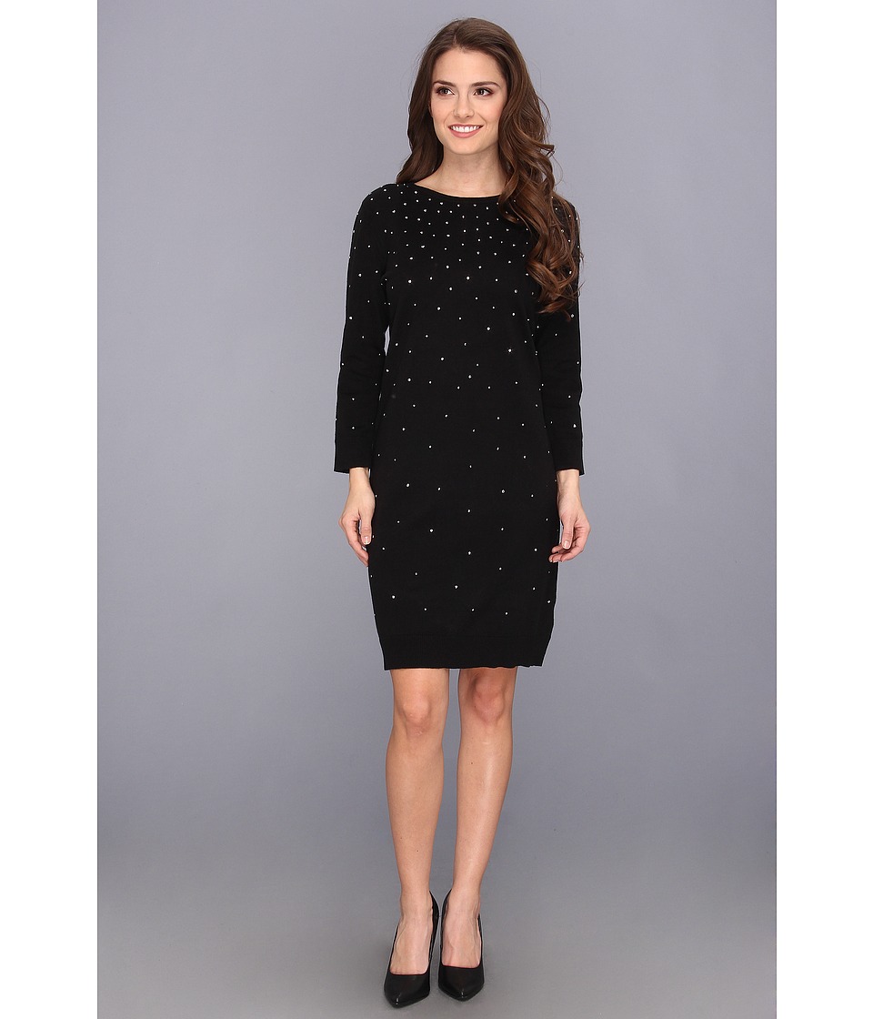 MICHAEL Michael Kors Petite 3/4 Sleeve Studded Sweater Dress Womens Dress (Black)